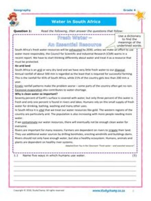 cover image of Grade 4 Geography Test: Water in South Africa
